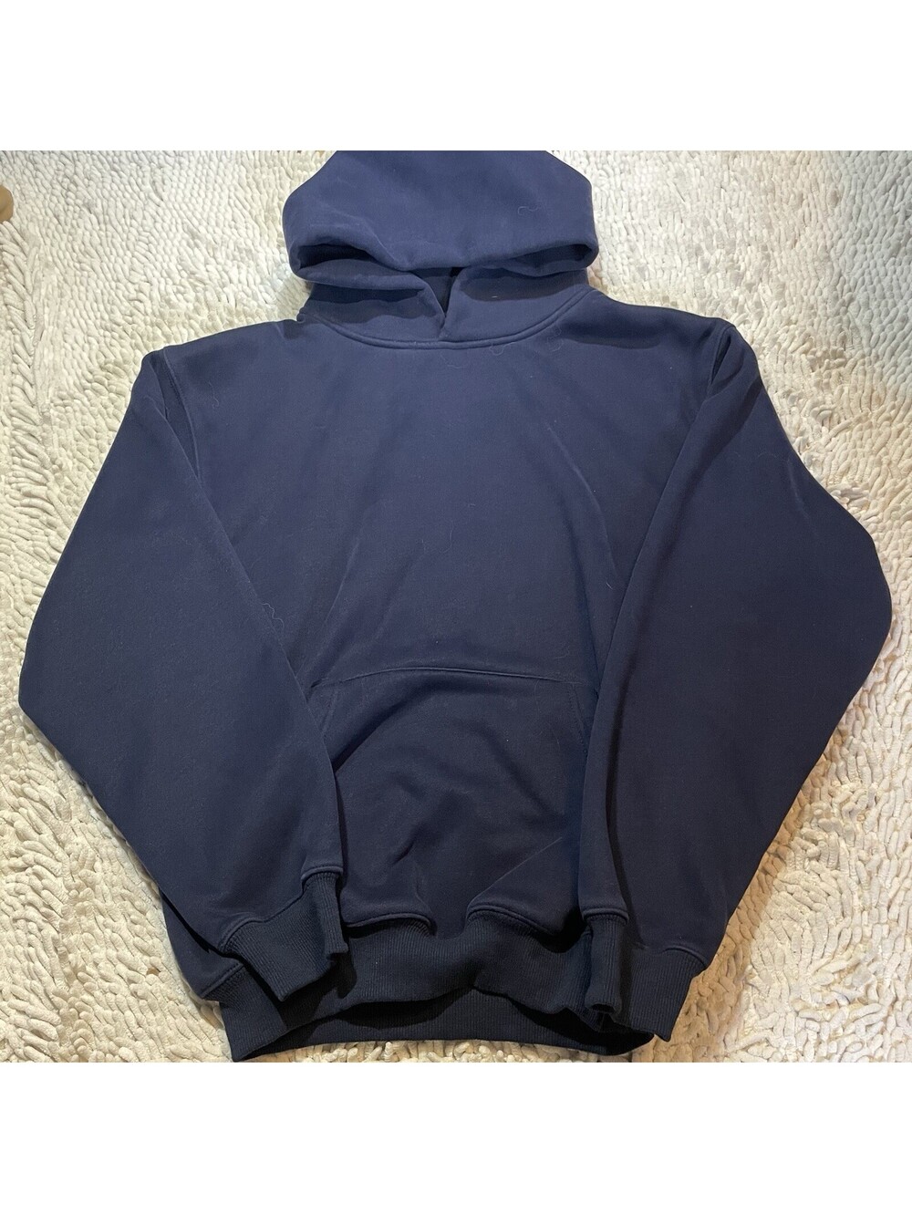Vintage 90s Russell Navy Blue Blank Hoodie Size Medium Grunge Retro Made In USA